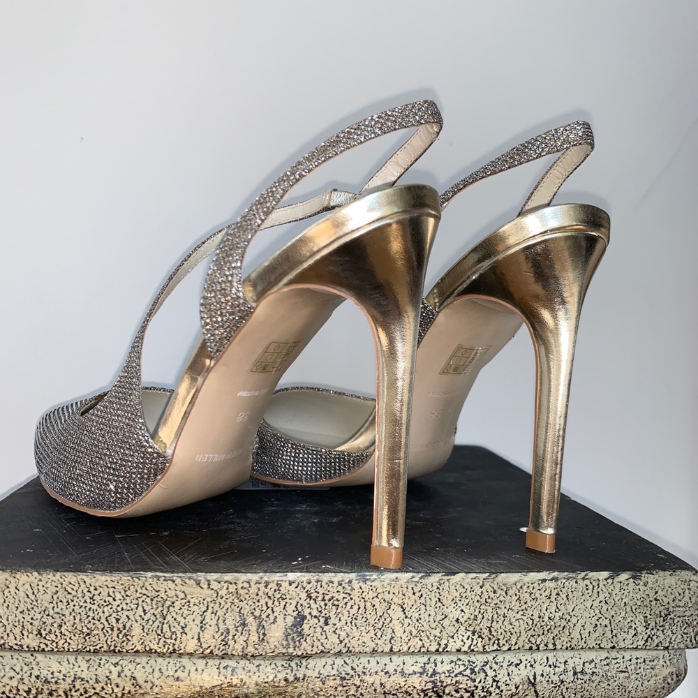 Karen Millen gold glitter strappy open pumps *8 - Picture 7 of 13